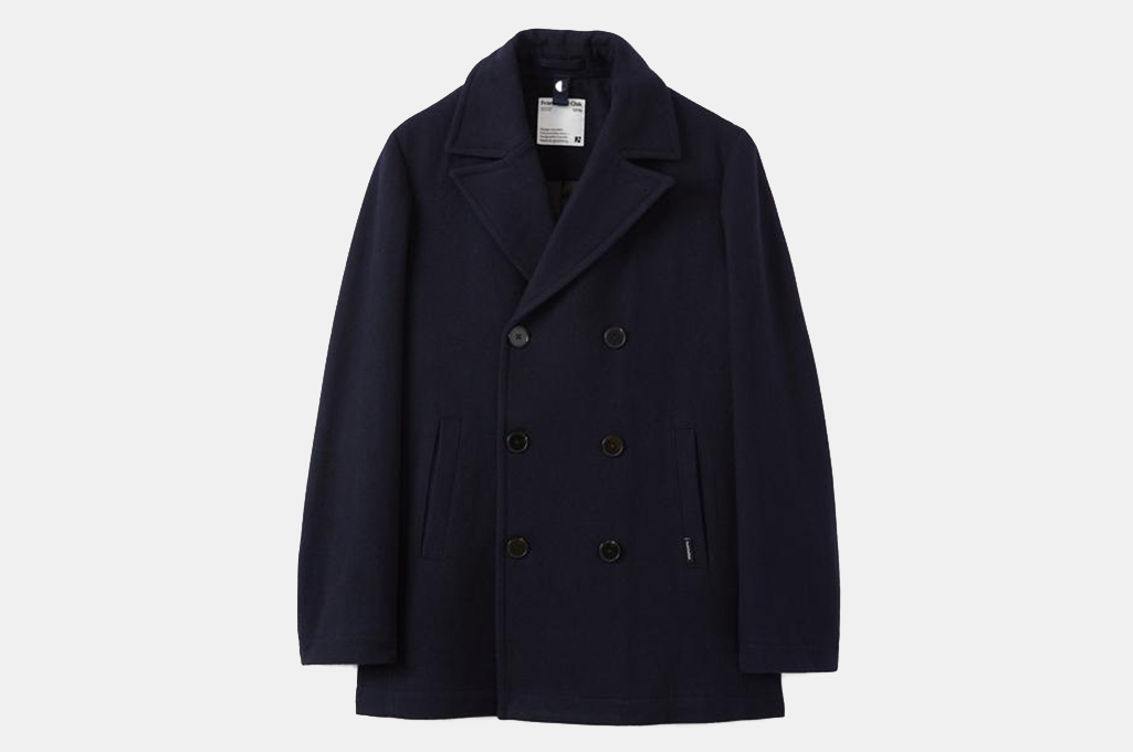 Frank and Oak The Nelson Recycled Wool Peacoat in Deep Blue