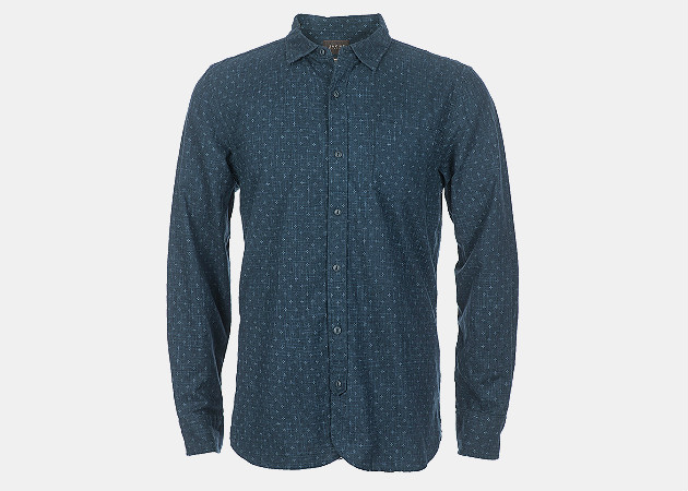 JACHS NY Printed Indigo Slub Chambray Shirt