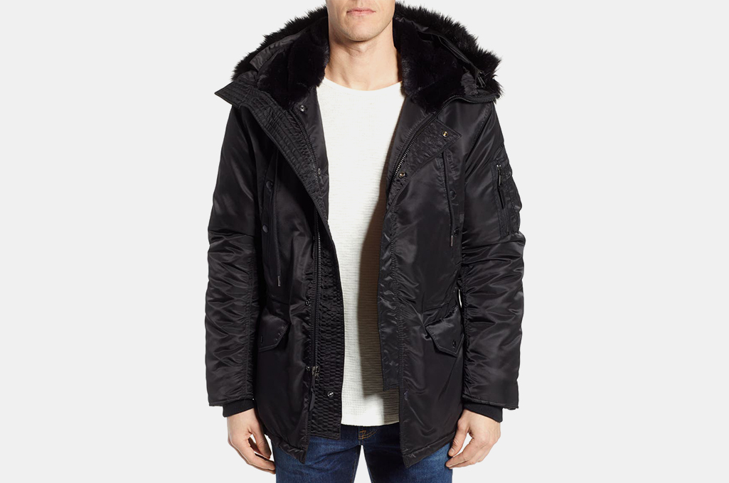 Schott NYC Satin Flight Parka with Removable Faux Fur Lining