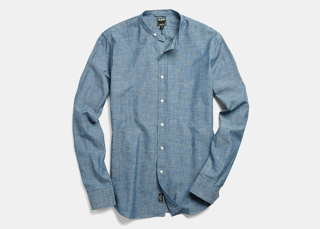 Todd Snyder Band Collar Shirt in Indigo Chambray